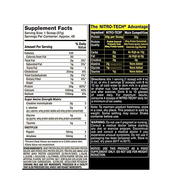 MUSCLETECH NITRO TECH PERFORMANCE SERIES 4LB - Image 2